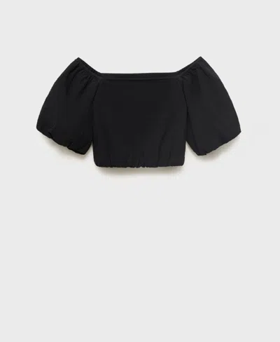 Mango Puffy Strapless Blouse Black In Black
