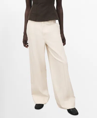Mango Wide Leg Denim Pants With Stitching In Neutral