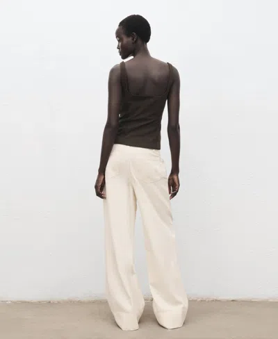 Mango Wide Leg Denim Pants With Stitching In Neutral