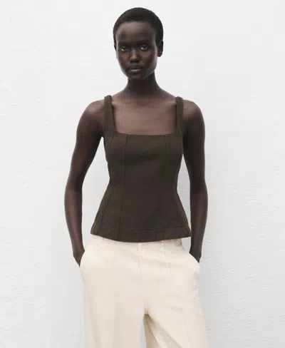 Mango Wide Leg Denim Pants With Stitching In Neutral