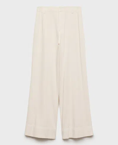 Mango Wide Leg Denim Pants With Stitching In Neutral