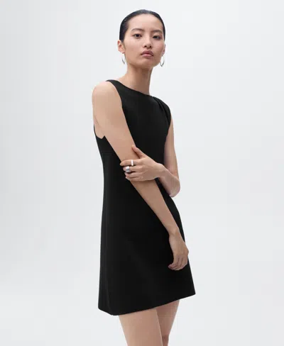 Mango Asymmetrical Knitted Dress With Strap In Black