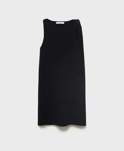 Mango Asymmetrical Knitted Dress With Strap In Black