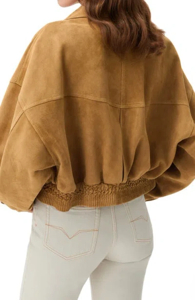 Versace Beige Suede Pointed Collar Elasticated Hem Jacket In Orange