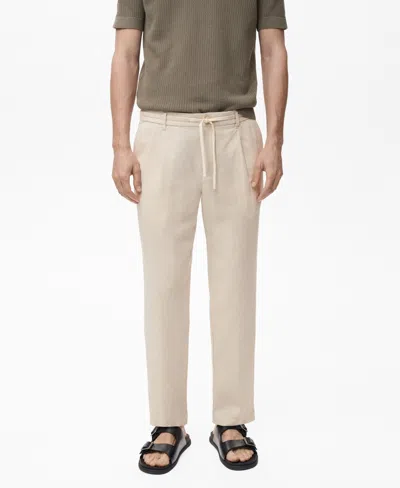 Mango Men's Slim-fit Drawstring Linen Pants In Neutral
