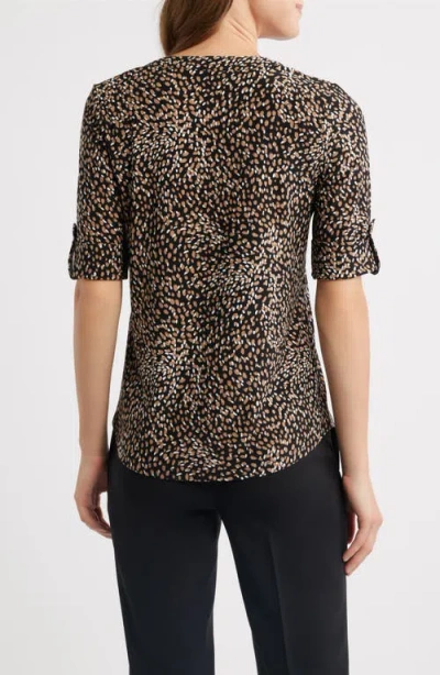 Ak Anne Klein Print Roll Tab Top In Multi