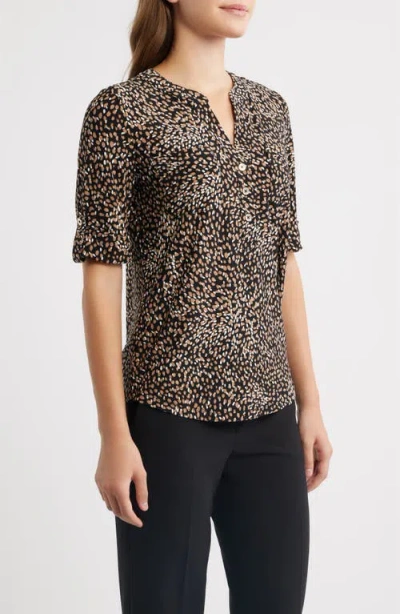 Ak Anne Klein Print Roll Tab Top In Multi