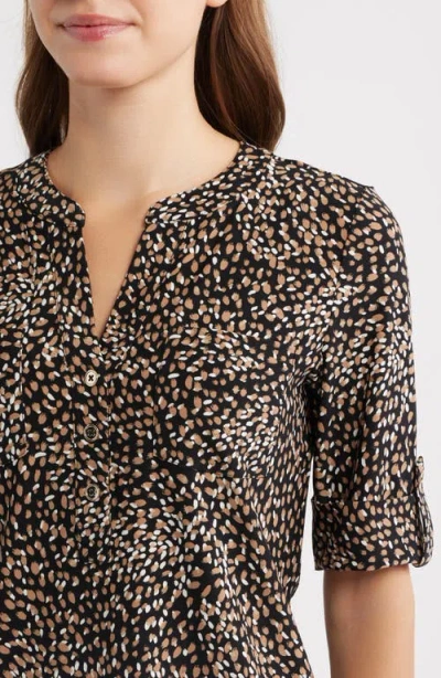Ak Anne Klein Print Roll Tab Top In Multi