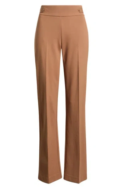 Ak Anne Klein Side Tab Pull-on Trousers In Brown