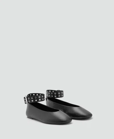 Mango Flat Shoes With Eyelet Ankle Strap In Black