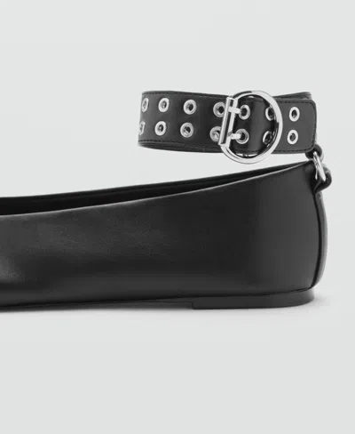 Mango Flat Shoes With Eyelet Ankle Strap In Black