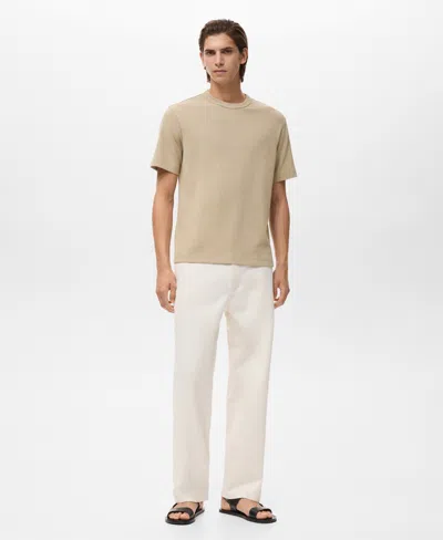 Mango Relaxed Fit Solid Cotton T-shirt In Brown