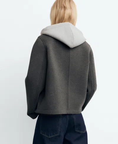 Mango Combined Hooded Jacket Medium Heather Grey In Gray