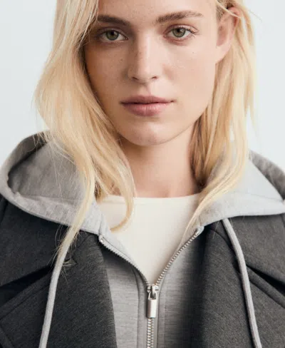Mango Combined Hooded Jacket Medium Heather Grey In Gray