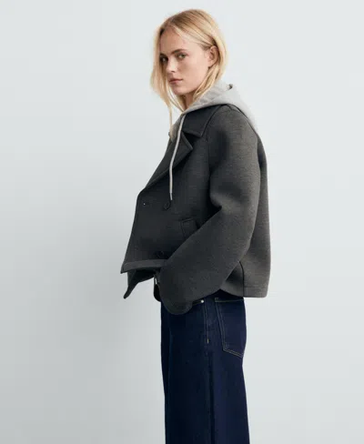 Mango Combined Hooded Jacket Medium Heather Grey In Gray
