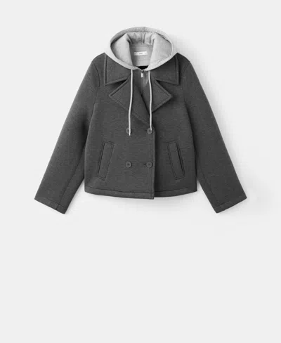 Mango Combined Hooded Jacket Medium Heather Grey In Gray