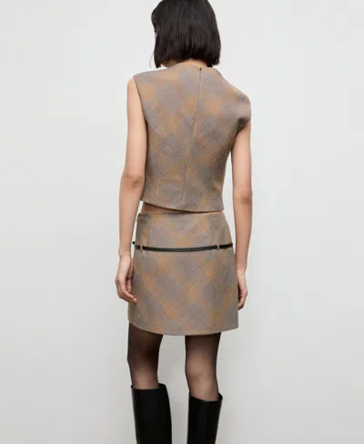 Mango Belt Checked Skirt Brown In Brown