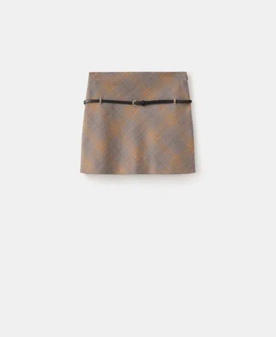 Mango Belt Checked Skirt Brown In Brown