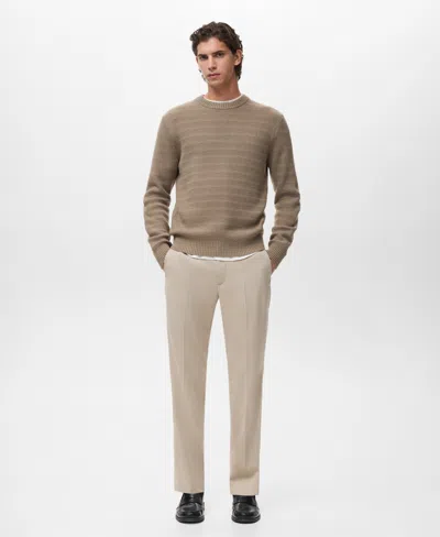 Mango Men's Structured Knitted Sweater In Medium Brown
