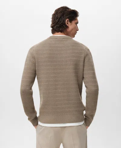 Mango Men's Structured Knitted Sweater In Medium Brown