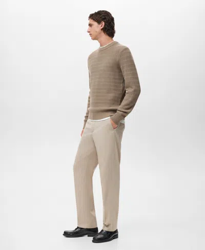 Mango Men's Structured Knitted Sweater In Medium Brown