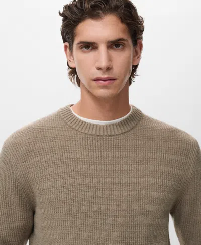 Mango Men's Structured Knitted Sweater In Medium Brown