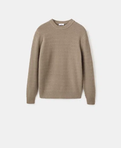 Mango Men's Structured Knitted Sweater In Medium Brown