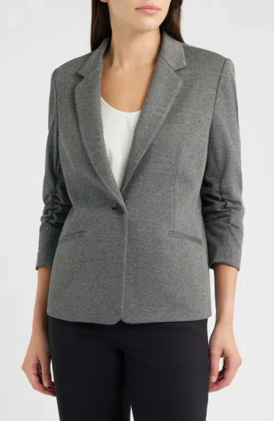 Ak Anne Klein Herringbone One-button Blazer In Multi