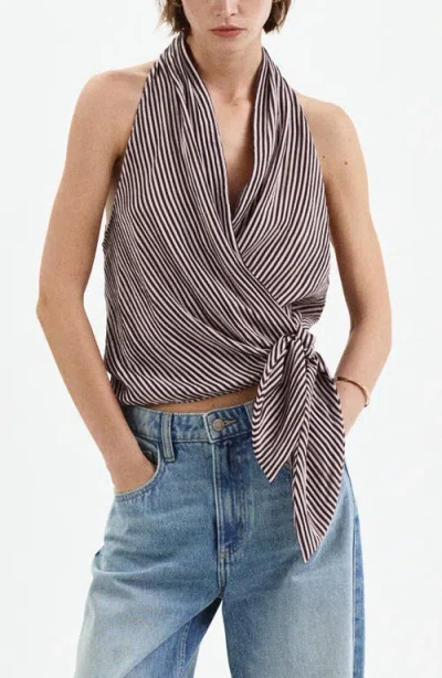 Mango Striped Halter Top With Fixed Knot In Multi