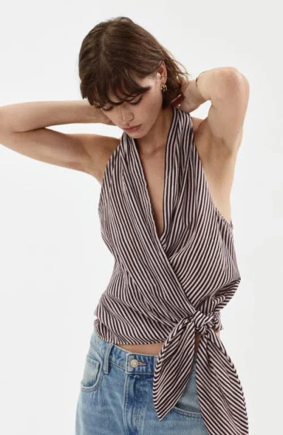 Mango Striped Halter Top With Fixed Knot In Multi