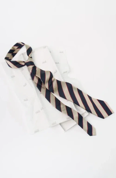 Oddli Striped Silk Tie In Neutral