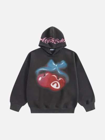 Aelfric Eden Oversized Cherry Pattern Pullover Hoodie In Gray