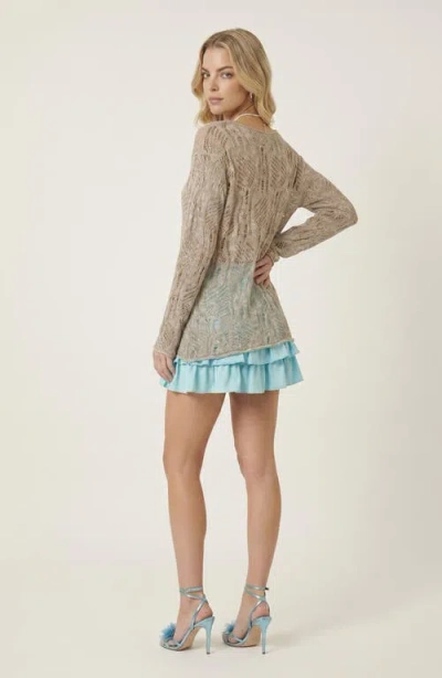 Modenaire Open Knit Pullover Sweater In Gray