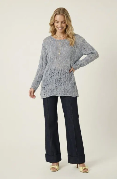 Modenaire Open Knit Pullover Sweater In Gray