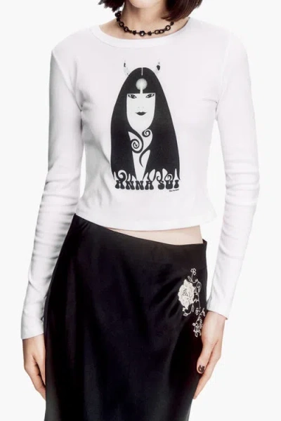 Anna Sui Devil Tees Long Sleeve T-shirt In White