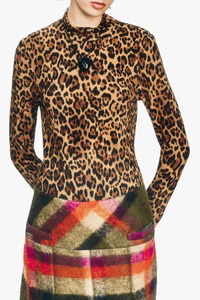 Anna Sui Leopard Knit Turtleneck In Multi