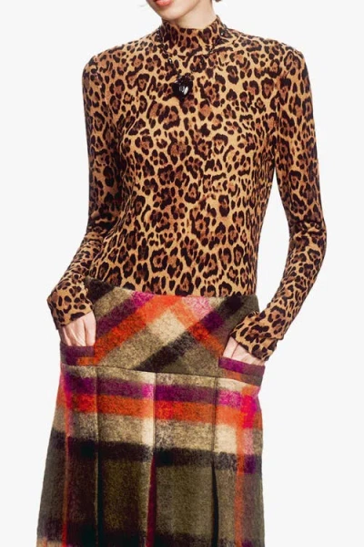 Anna Sui Leopard Knit Turtleneck In Multi