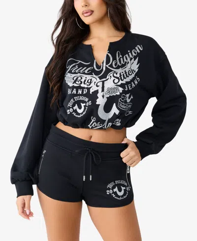 True Religion Women's V-notch Pullover Top In Black