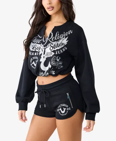 True Religion Women's V-notch Pullover Top In Black
