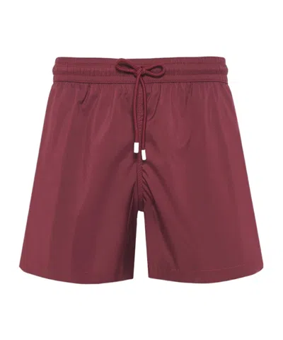 Fedeli Elasticated Drawstring Swim Shorts In Burgundy