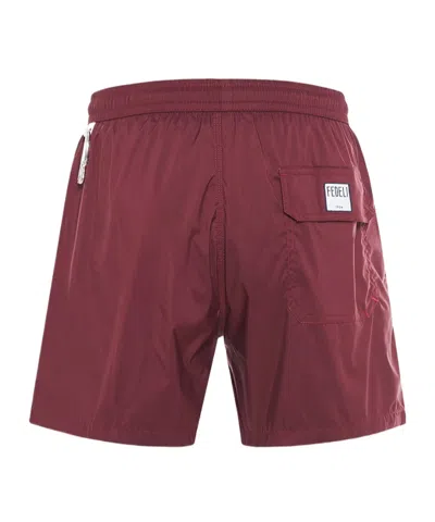 Fedeli Elasticated Drawstring Swim Shorts In Burgundy