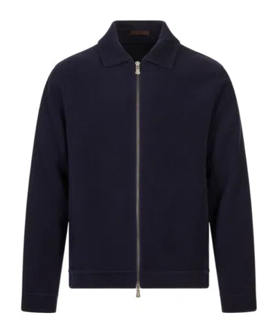 Fedeli Long-sleeve Collared Jacket In Blue