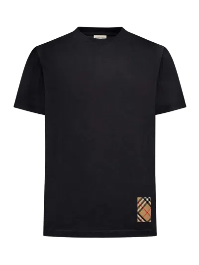 Burberry Men Black T-shirt T-shirt With Logo Patch With Tartan Motif In Cotton Man In Black