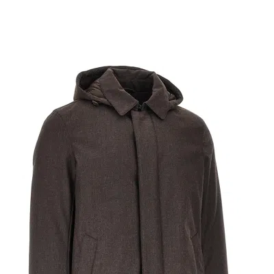 Herno Hooded Wool-blend Medium Down Jacket In Brown
