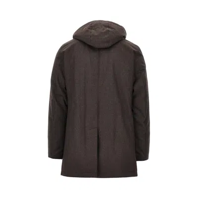 Herno Hooded Wool-blend Medium Down Jacket In Brown