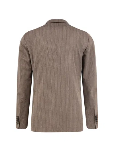 Tagliatore Double-breasted Virgin Wool Suit With Herringbone Pattern In Brown