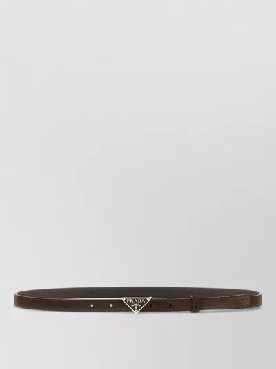 Prada Enamelled Triangular Buckle Belt In Brown