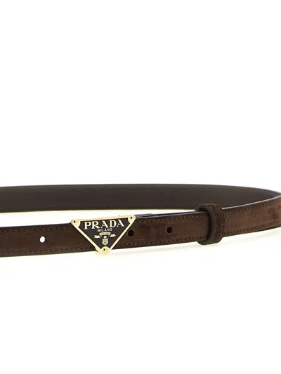 Prada Enamelled Triangular Buckle Belt In Brown
