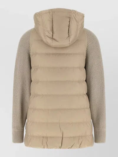 Brunello Cucinelli Shiny Zipper Pull Quilted Down Jacket In Neutral