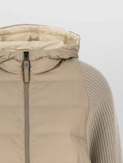 Brunello Cucinelli Shiny Zipper Pull Quilted Down Jacket In Neutral